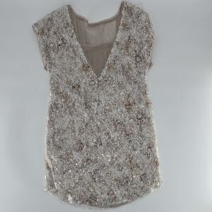 Free People Silver‎ and Cream Sequin Cap Sleeve Blouse